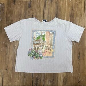 VTG Y2K 90s Light Purple Pastel Cottagecore Cats Kitten Cozy Short Sleeve Tee